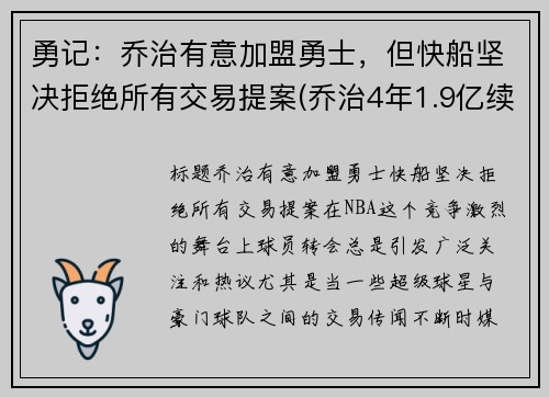 勇记：乔治有意加盟勇士，但快船坚决拒绝所有交易提案(乔治4年1.9亿续约快船)