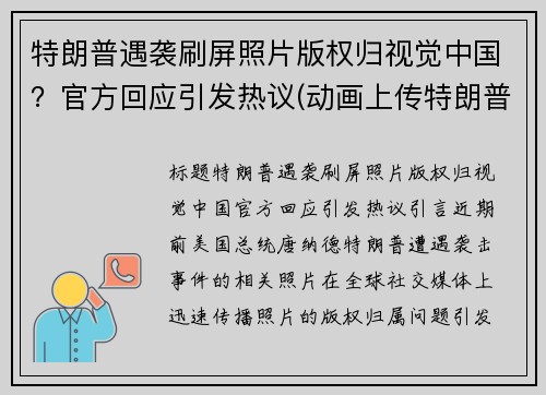 特朗普遇袭刷屏照片版权归视觉中国？官方回应引发热议(动画上传特朗普个人网站)
