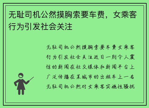 无耻司机公然摸胸索要车费，女乘客行为引发社会关注